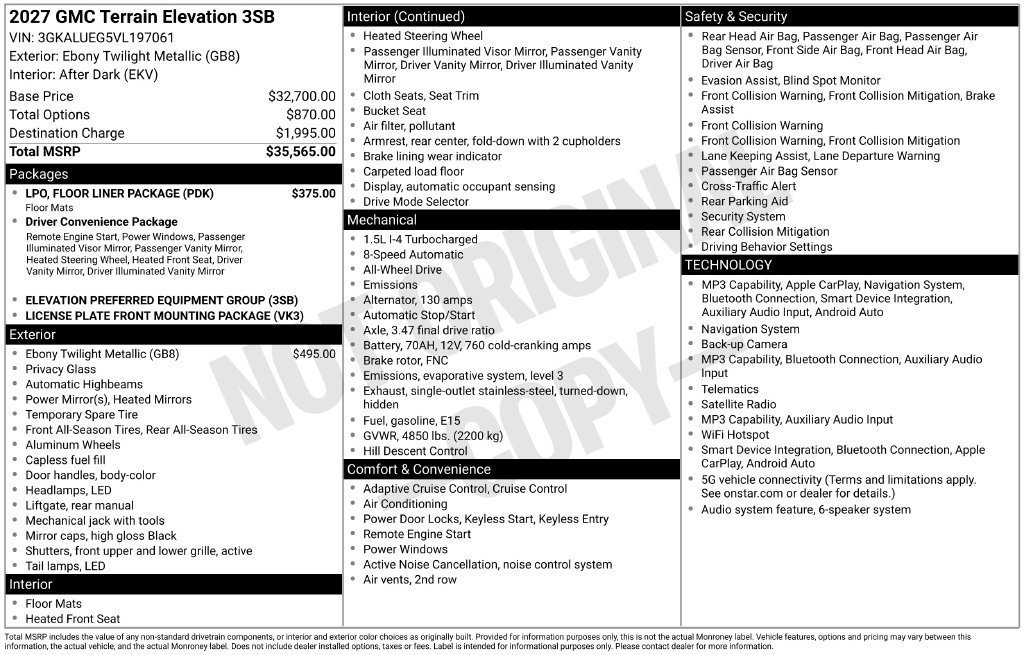 New 2027 GMC Terrain Elevation w/ LPO, Floor Liner Package AWD/4WD image 4