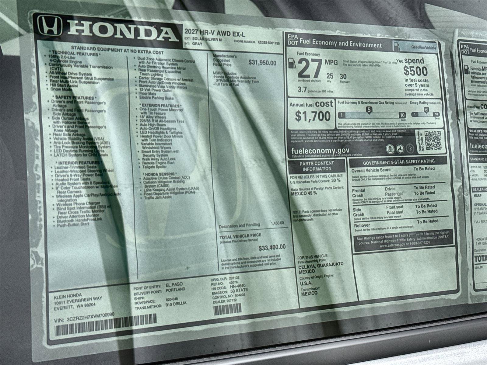 New 2027 Honda HR-V EX-L image 33