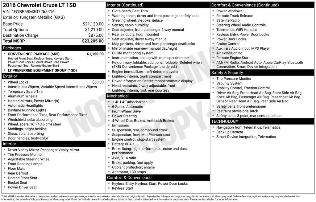 Used 2016 Chevrolet Cruze LT w/ Convenience Package image 5