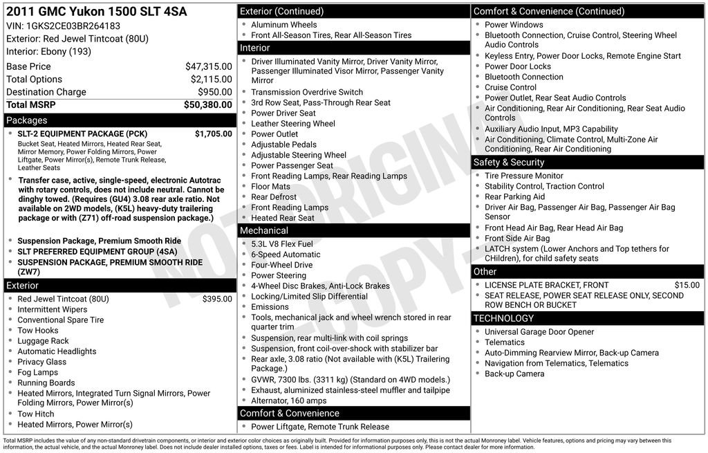 Used 2011 GMC Yukon SLT w/ SLT-2 Equipment Package AWD/4WD image 4