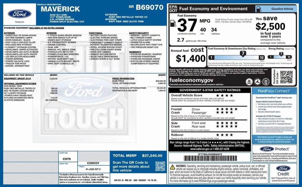New 2025 Ford Maverick XLT w/ Equipment Group 301A image 2
