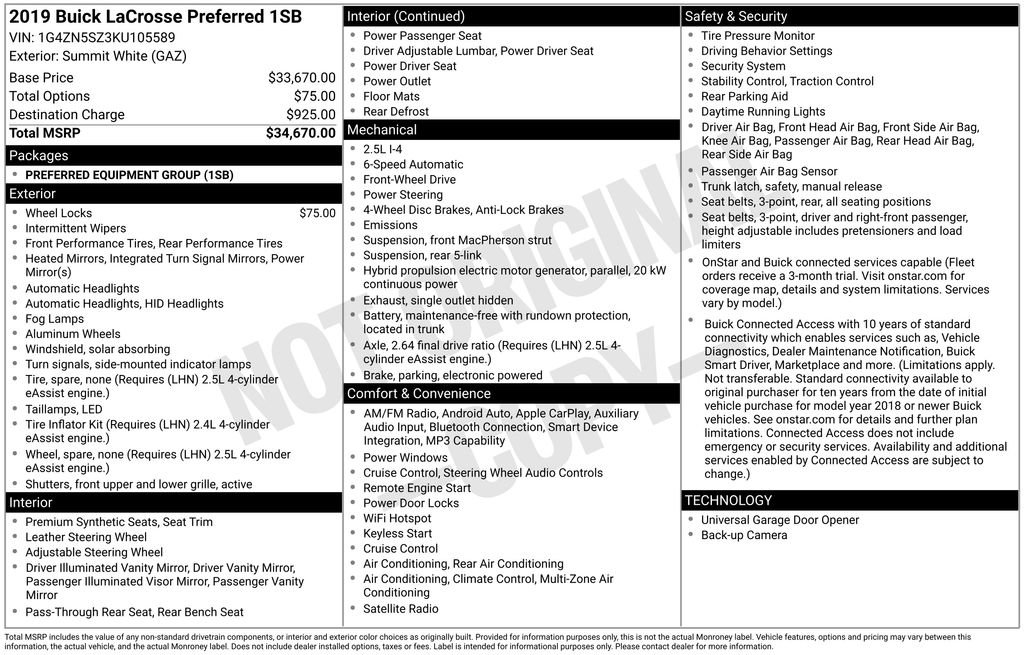 Used 2019 Buick LaCrosse Preferred image 7