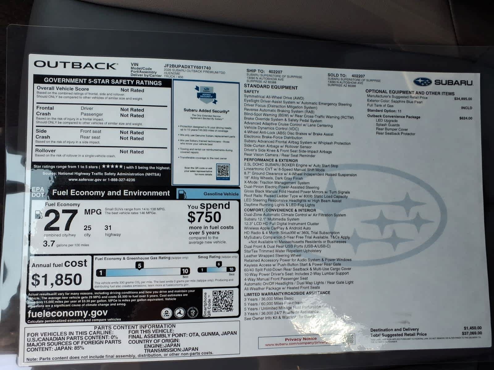 New 2026 Subaru Outback Premium AWD/4WD image 41