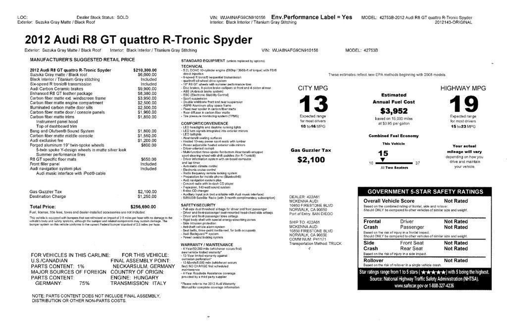 Used 2012 Audi R8 GT w/ Enhanced R8 GT Leather Pkg image 38