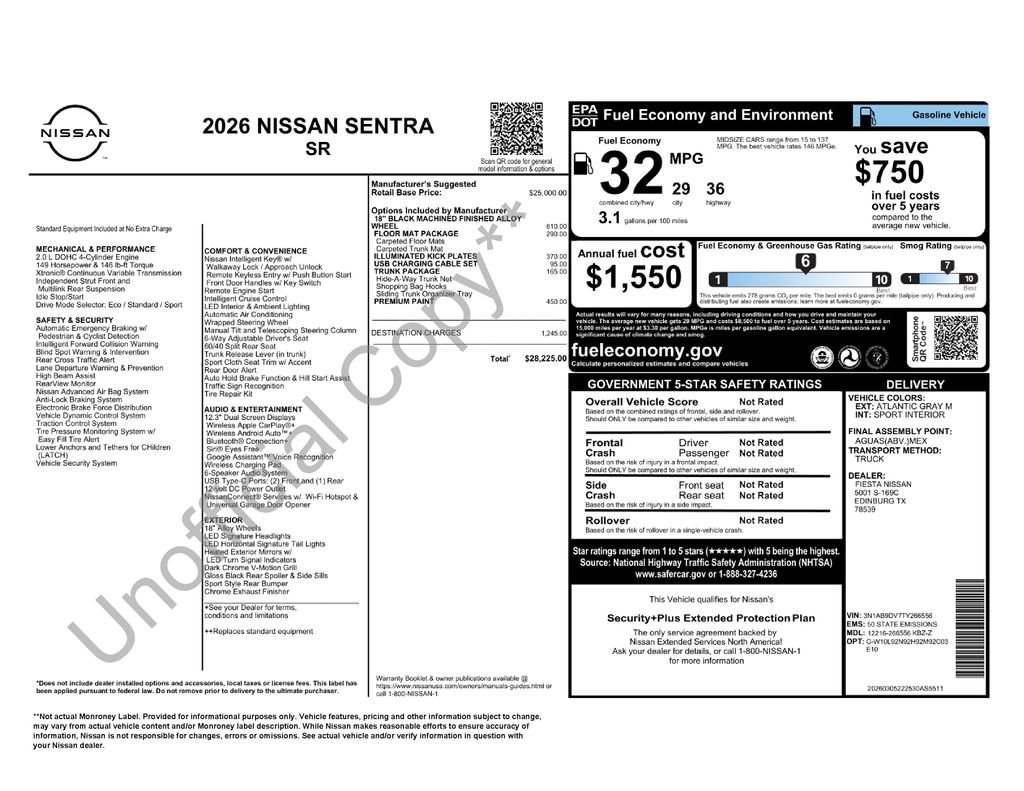 New 2026 Nissan Sentra SR w/ Floor Mat Package FWD image 33