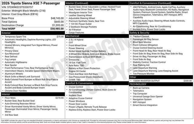 New 2026 Toyota Sienna XSE FWD image 4