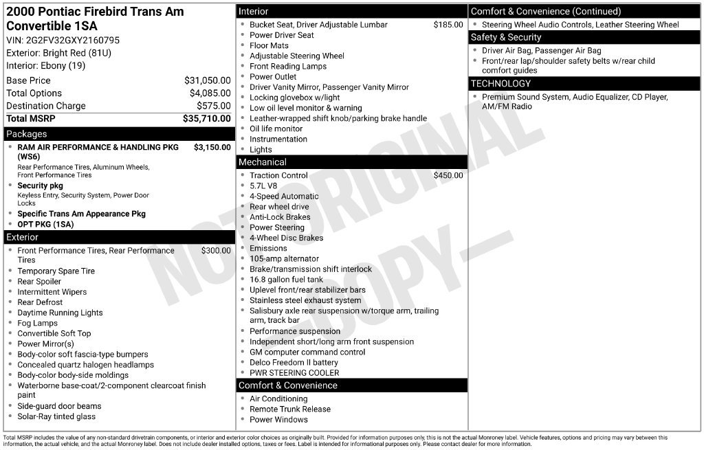 Used 2000 Pontiac Firebird Trans Am RWD image 10