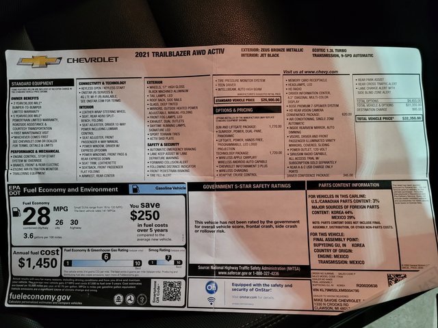 Used 2021 Chevrolet TrailBlazer ACTIV w/ Sun and Liftgate Package image 66