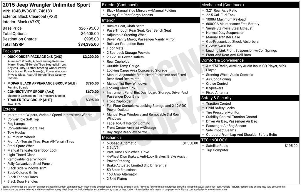 Used 2015 Jeep Wrangler Unlimited Sport w/ Quick Order Package 24S image 2