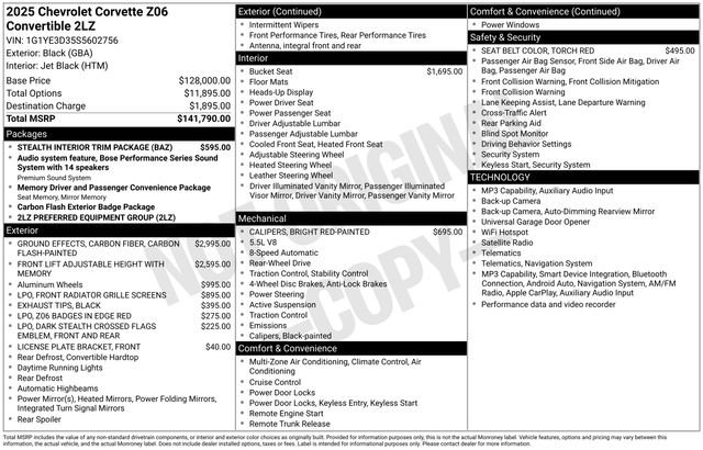 Used 2025 Chevrolet Corvette Z06 w/ Stealth Interior Trim Package RWD image 29