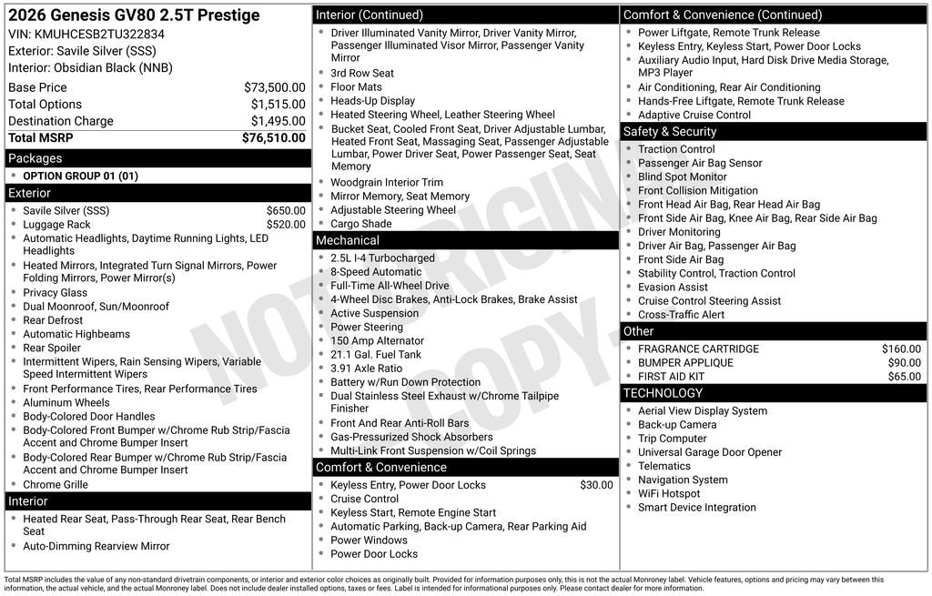 New 2026 Genesis GV80 2.5T Prestige AWD/4WD image 2