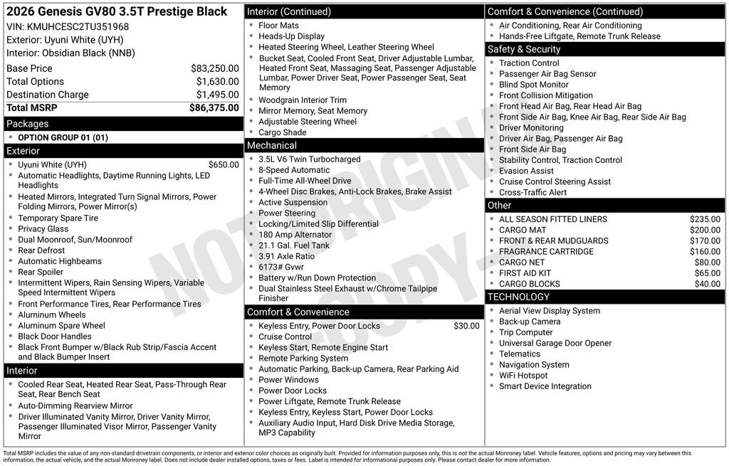 New 2026 Genesis GV80 3.5T Prestige AWD/4WD image 8