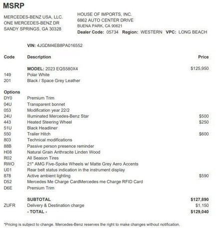 Certified 2023 Mercedes-Benz EQS 580 4MATIC SUV image 4