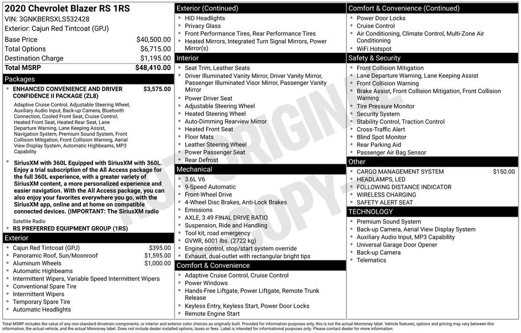 Certified 2020 Chevrolet Blazer RS FWD image 10