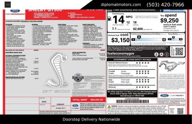 Used 2022 Ford Mustang Shelby GT500 w/ Technology Package RWD image 2
