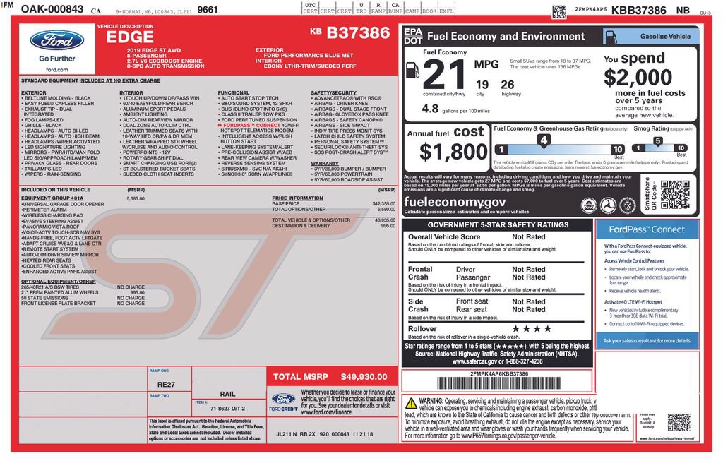 Certified 2019 Ford Edge ST w/ Equipment Group 401A AWD/4WD image 3