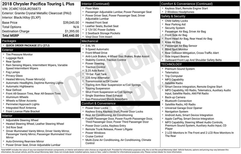 Used 2018 Chrysler Pacifica Touring-L Plus FWD image 10