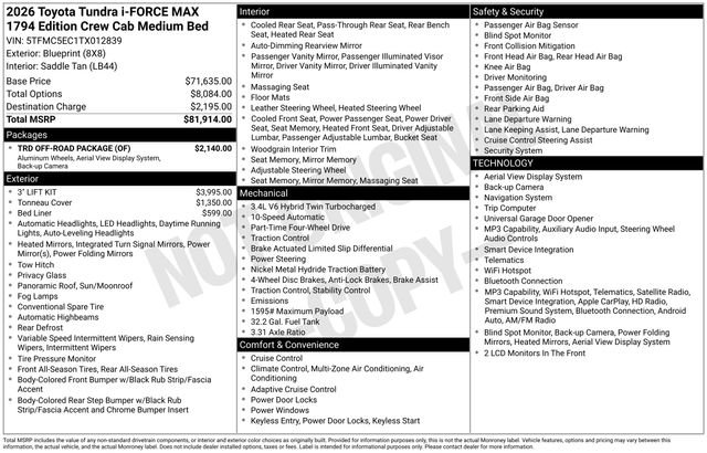New 2026 Toyota Tundra 1794 Edition w/ TRD Off-Road Package AWD/4WD image 4