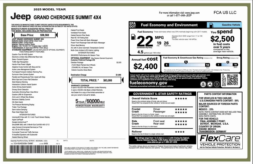 New 2025 Jeep Grand Cherokee Summit w/ Obsidian Package image 2