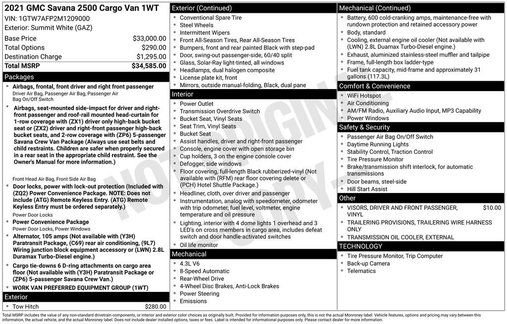 Used 2021 GMC Savana 2500 RWD image 7