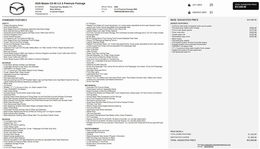 Certified 2025 MAZDA CX-50 AWD 2.5 S w/ Premium Package image 32