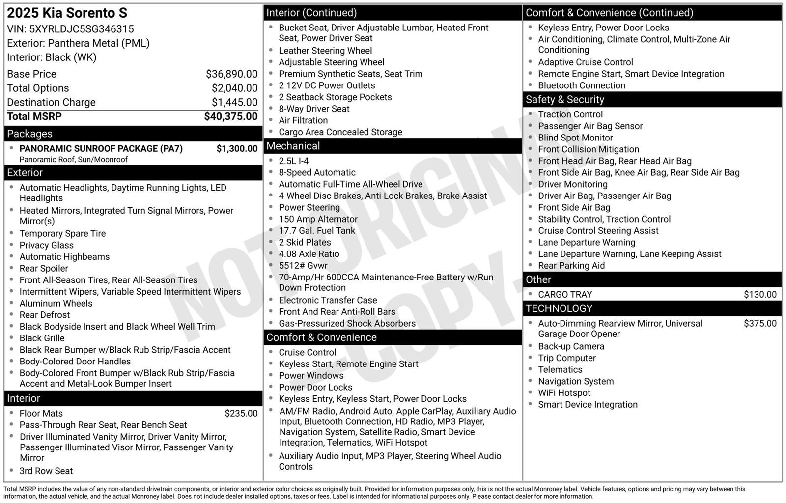Used 2025 Kia Sorento S w/ Panoramic Sunroof Package image 3