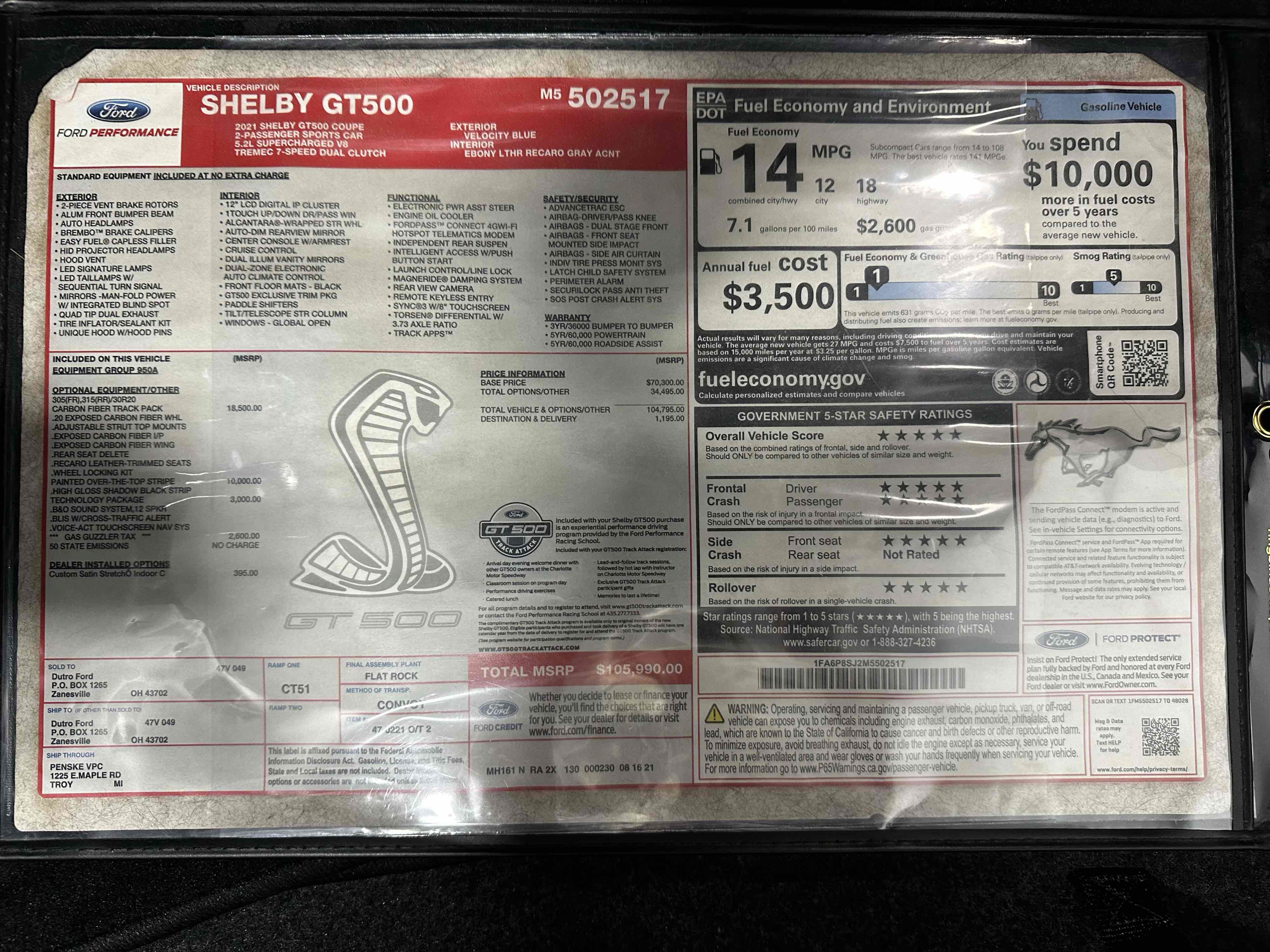 Used 2021 Ford Mustang Shelby GT500 w/ Carbon Fiber Track Pack RWD image 15