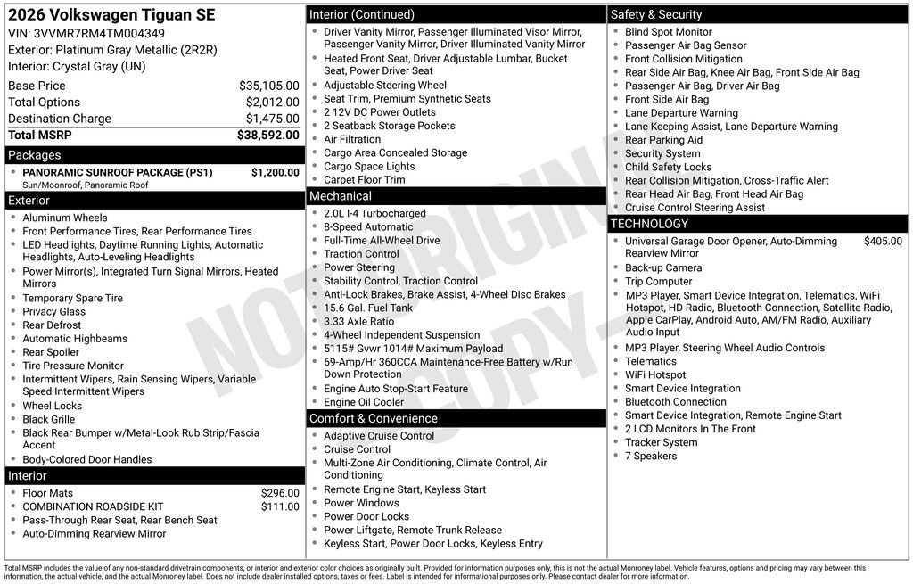 Used 2026 Volkswagen Tiguan SE w/ Panoramic Sunroof Package AWD/4WD image 7