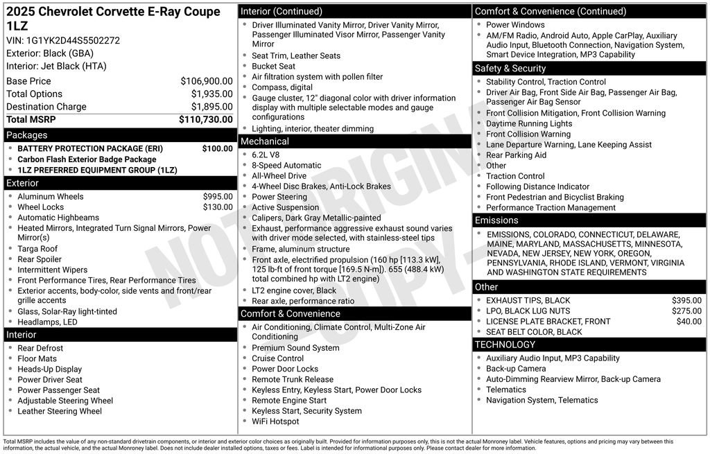 New 2025 Chevrolet Corvette E-Ray w/ Battery Protection Package image 8
