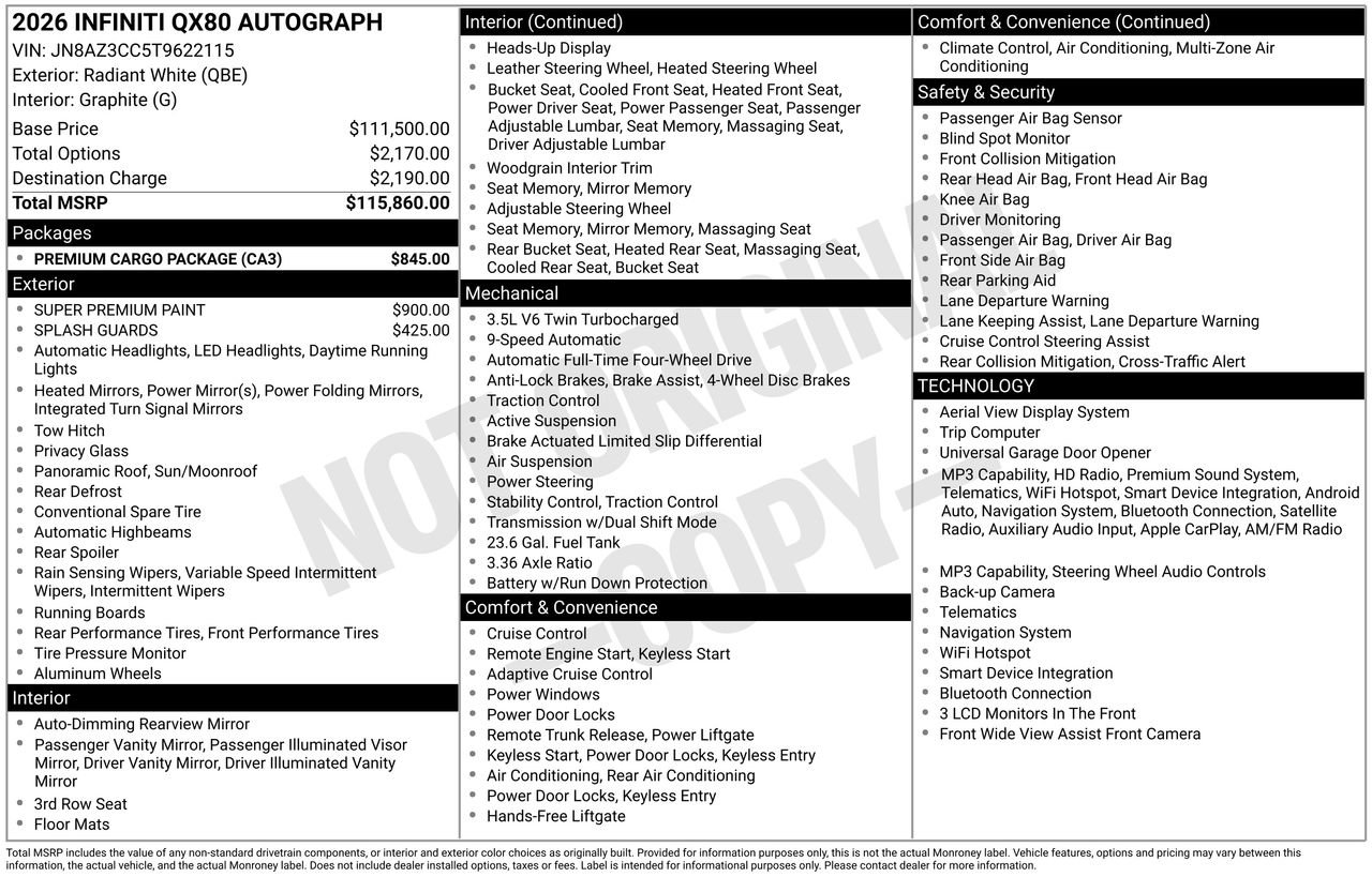 Certified 2026 INFINITI QX80 Autograph w/ Premium Cargo Package AWD/4WD image 35