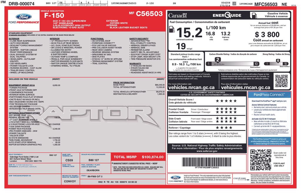 Used 2021 Ford F150 Raptor w/ Equipment Group 801A High image 4