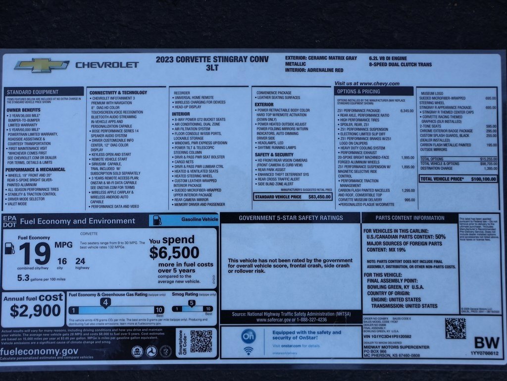 Used 2023 Chevrolet Corvette Stingray Premium Conv w/ Z51 Performance Package image 16