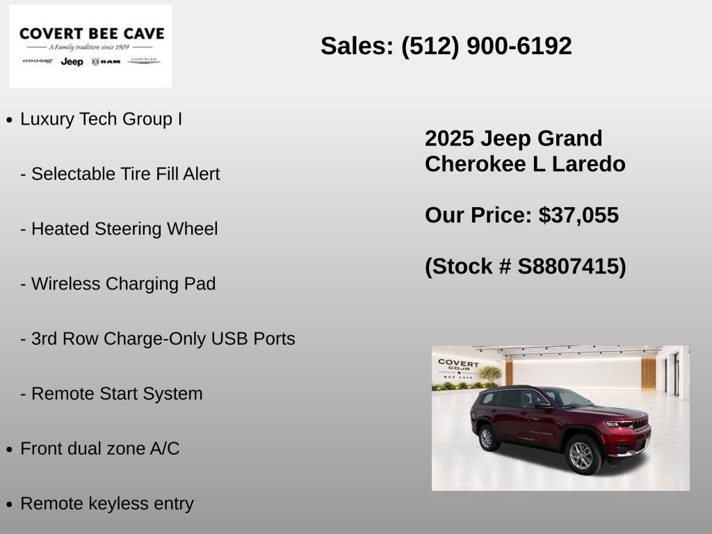New 2025 Jeep Grand Cherokee L Laredo w/ Luxury Tech Group I RWD image 13