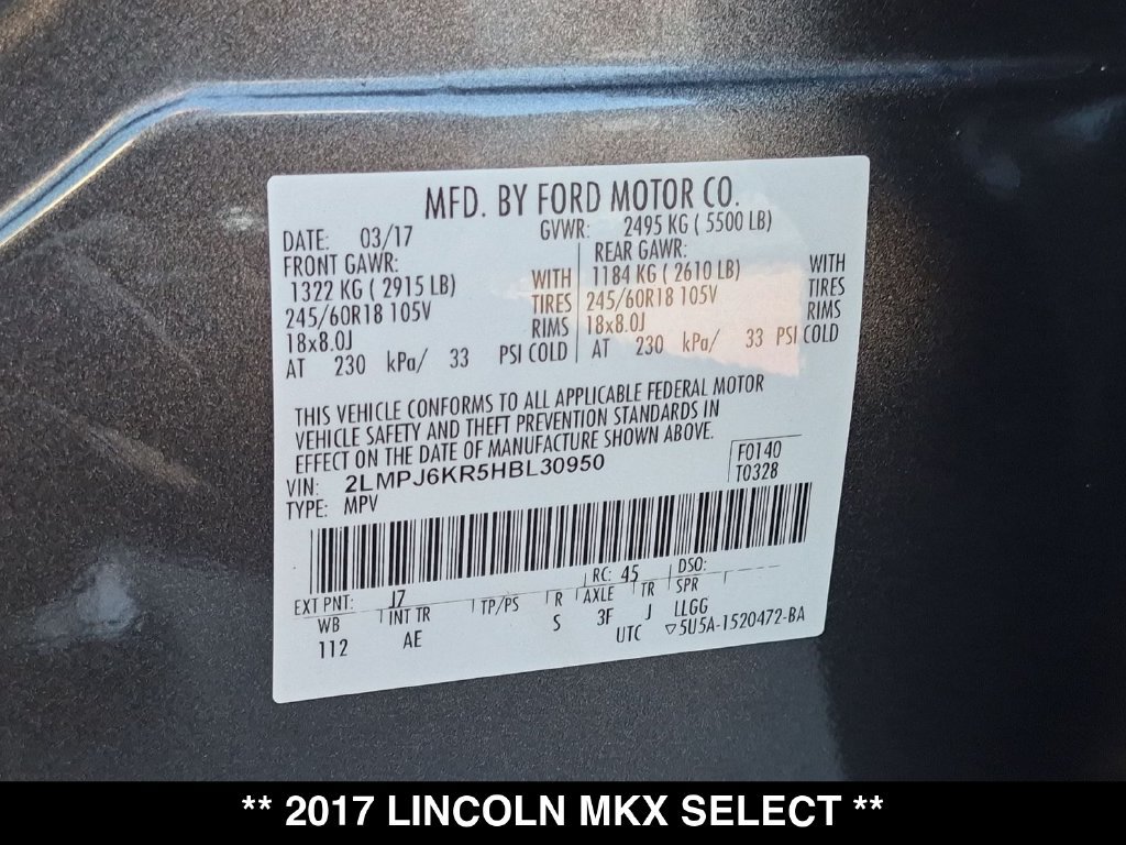 Used 2017 Lincoln MKX Select w/ Select Plus Package FWD image 35