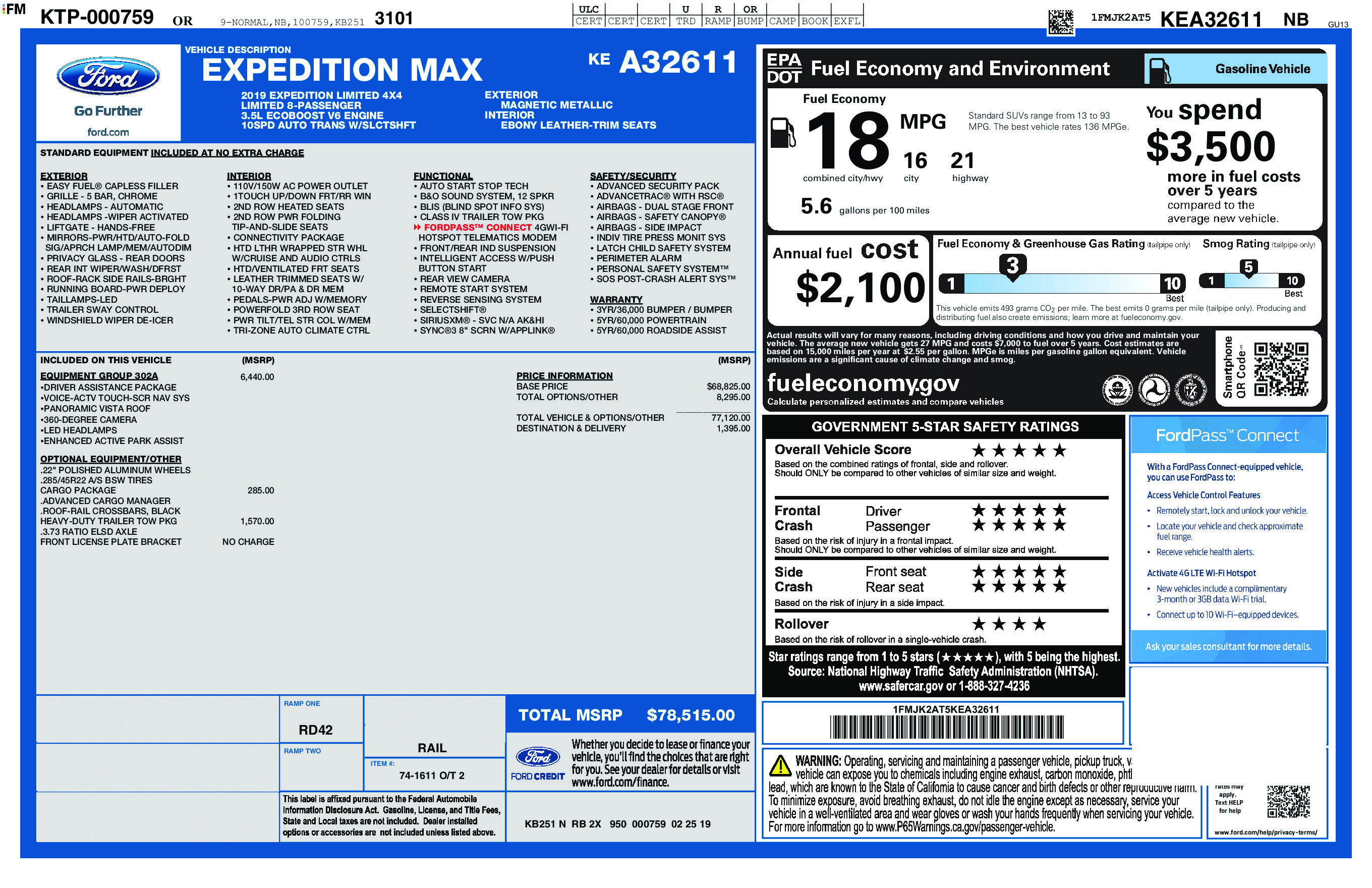 Used 2019 Ford Expedition Max Limited w/ Equipment Group 302A