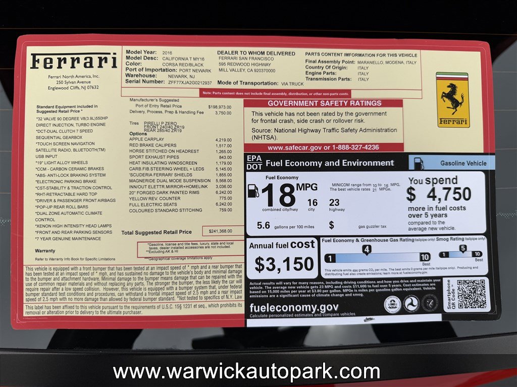 Used 2016 Ferrari California T RWD image 19