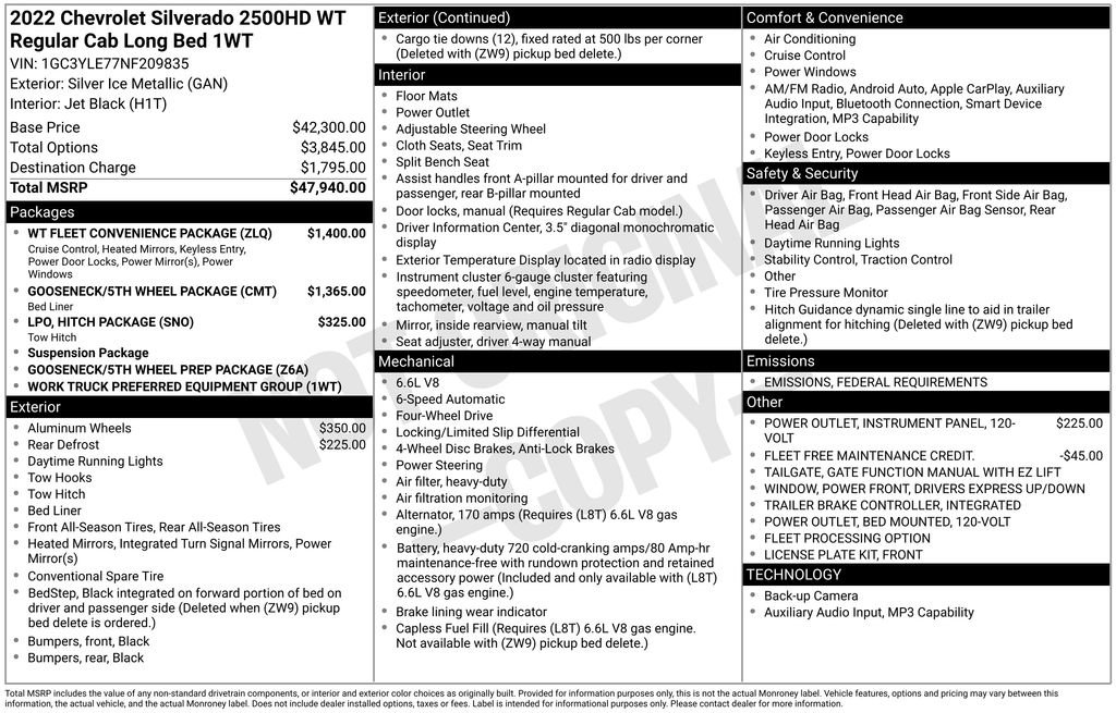 Used 2022 Chevrolet Silverado 2500 W/T w/ WT Fleet Convenience Package image 7