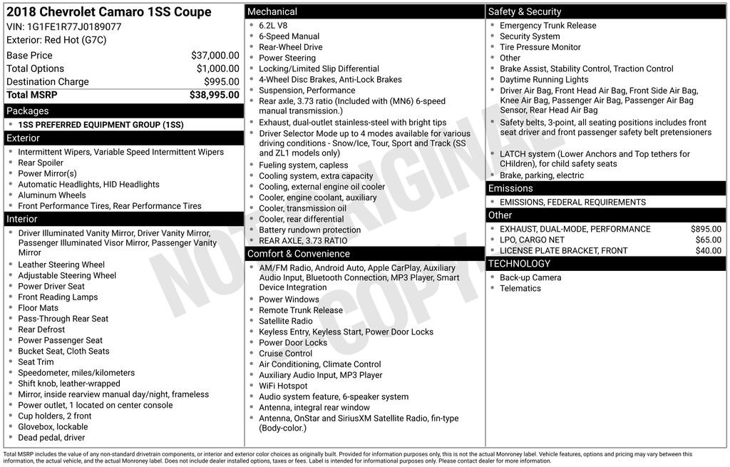 Used 2018 Chevrolet Camaro SS image 9