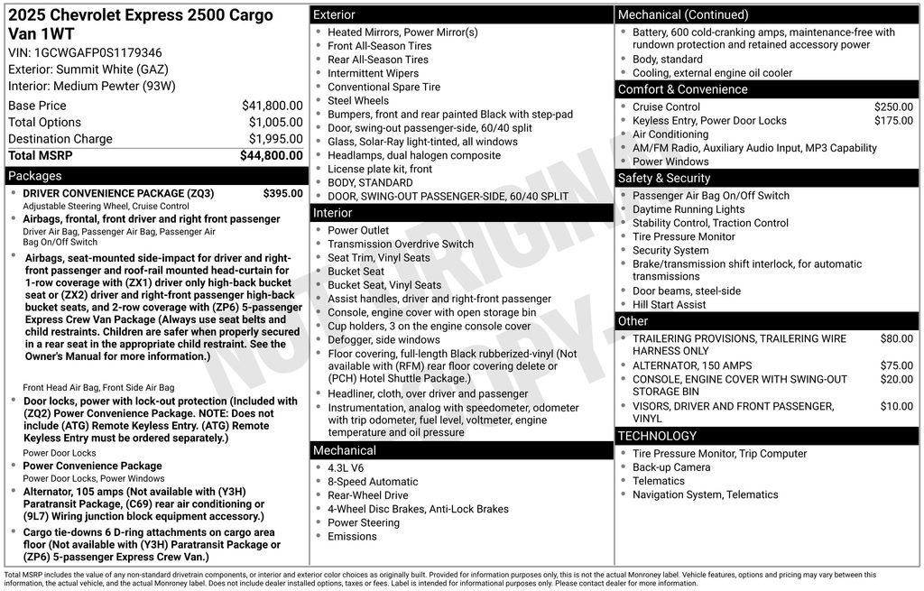 New 2025 Chevrolet Express 2500 w/ Driver Convenience Package RWD image 5