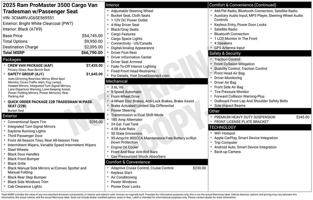 New 2025 RAM ProMaster 3500 w/ Crew Van Package image 2