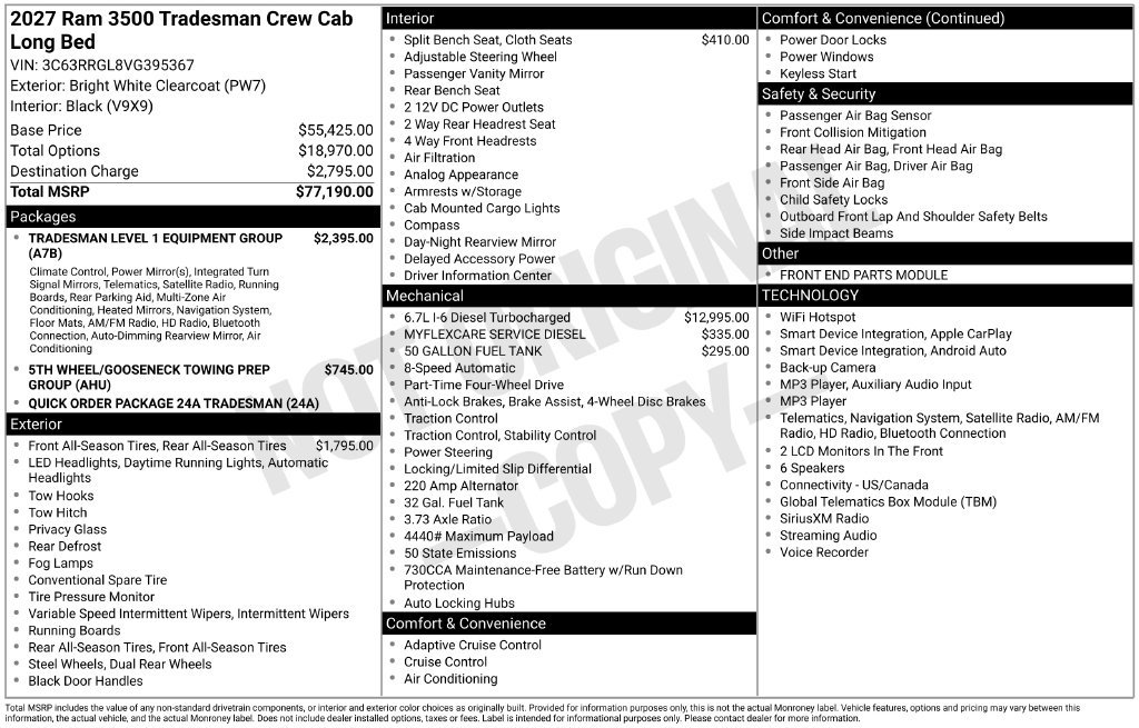 New 2027 RAM 3500 Tradesman AWD/4WD image 5
