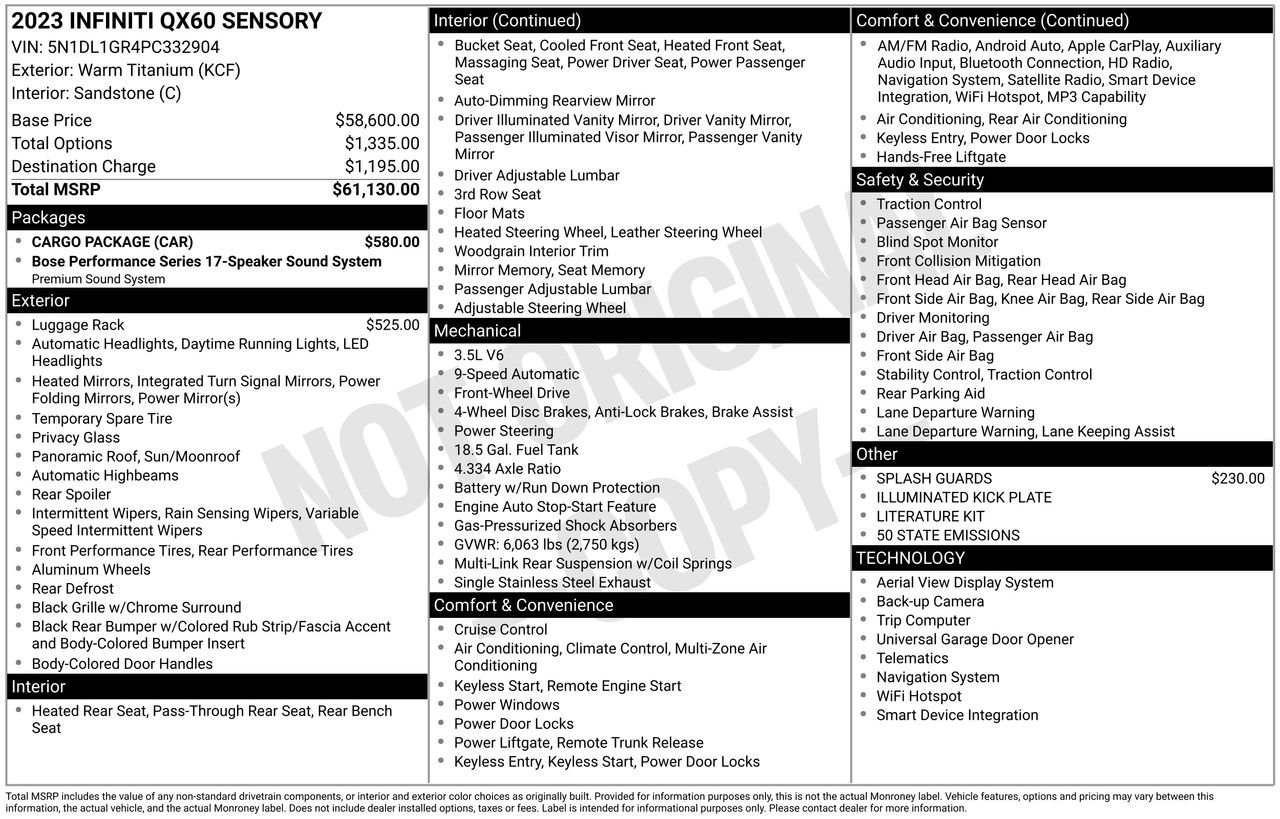 Used 2023 INFINITI QX60 Sensory w/ Cargo Package image 35