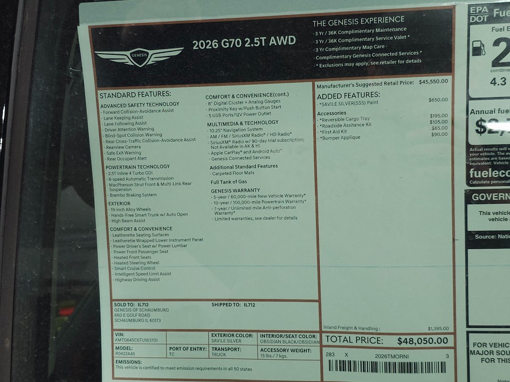 New 2026 Genesis G70 2.5T AWD/4WD image 25