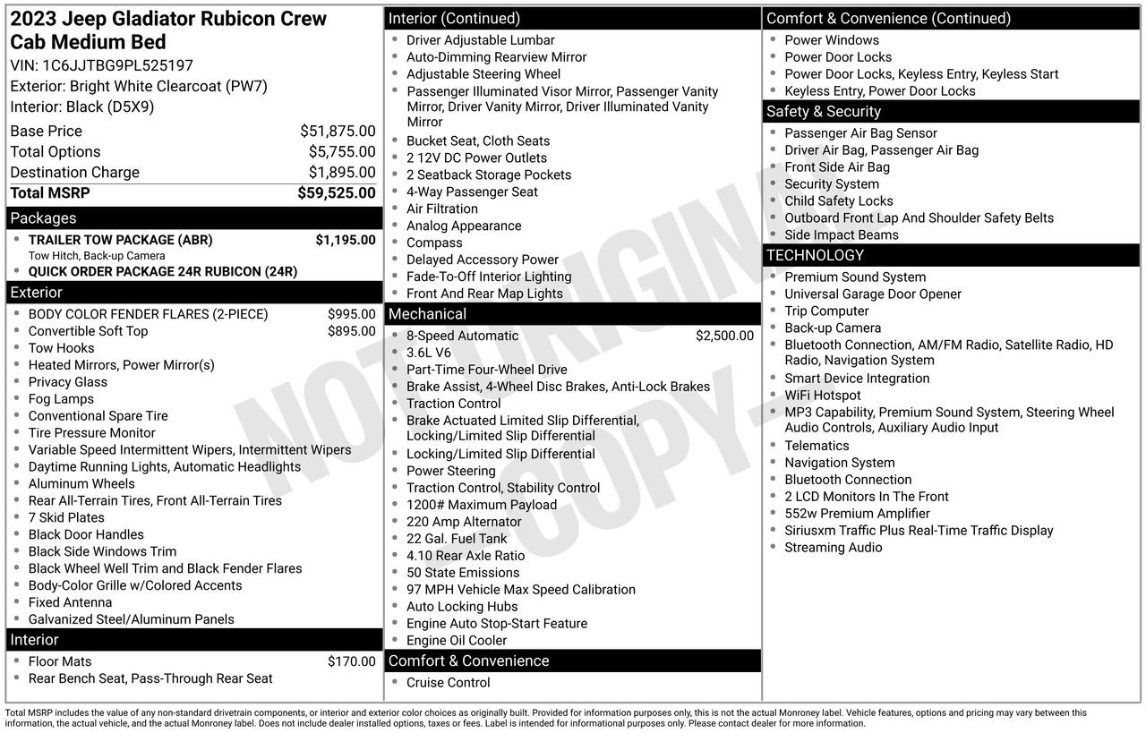Used 2023 Jeep Gladiator Rubicon w/ Trailer Tow Package AWD/4WD image 5