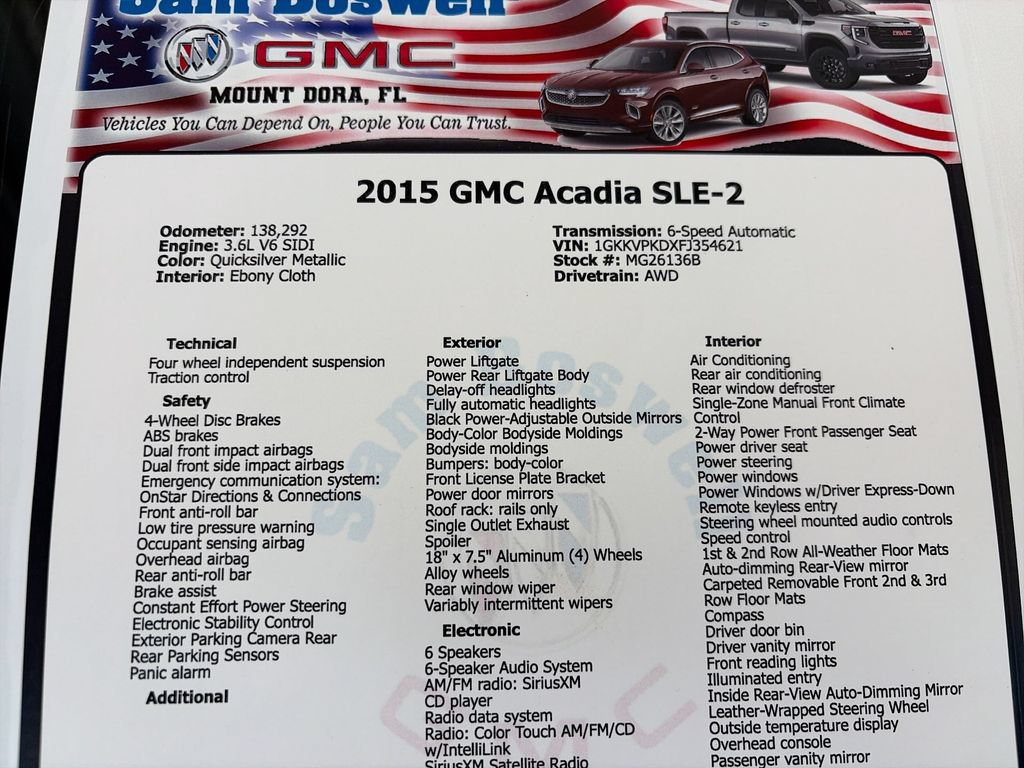 Certified 2015 GMC Acadia SLE AWD/4WD image 30