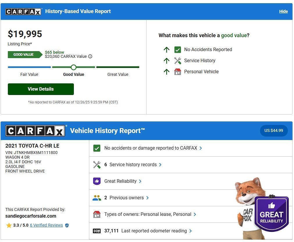 Used 2021 Toyota C-HR LE image 2