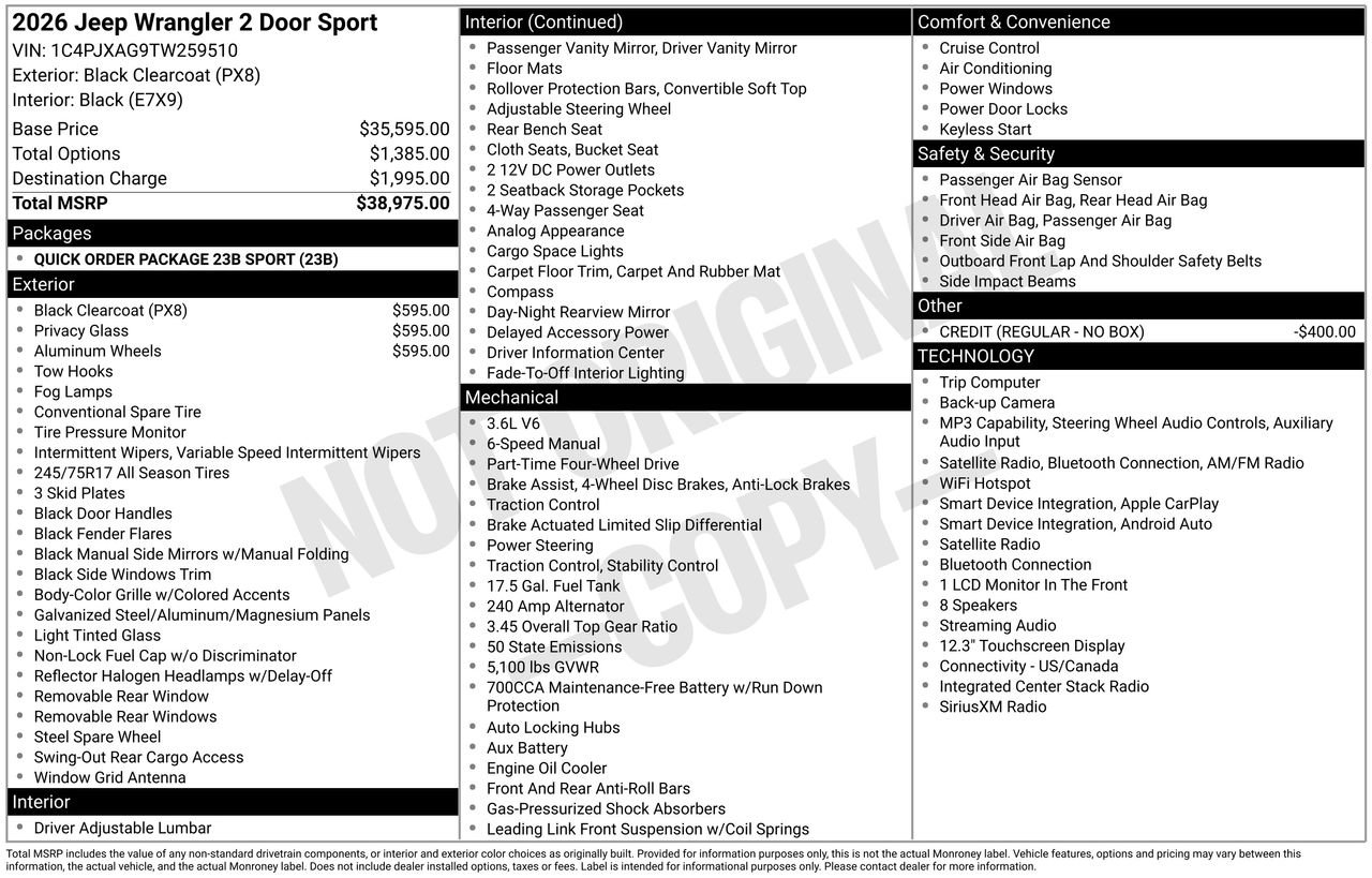 New 2026 Jeep Wrangler Sport image 25