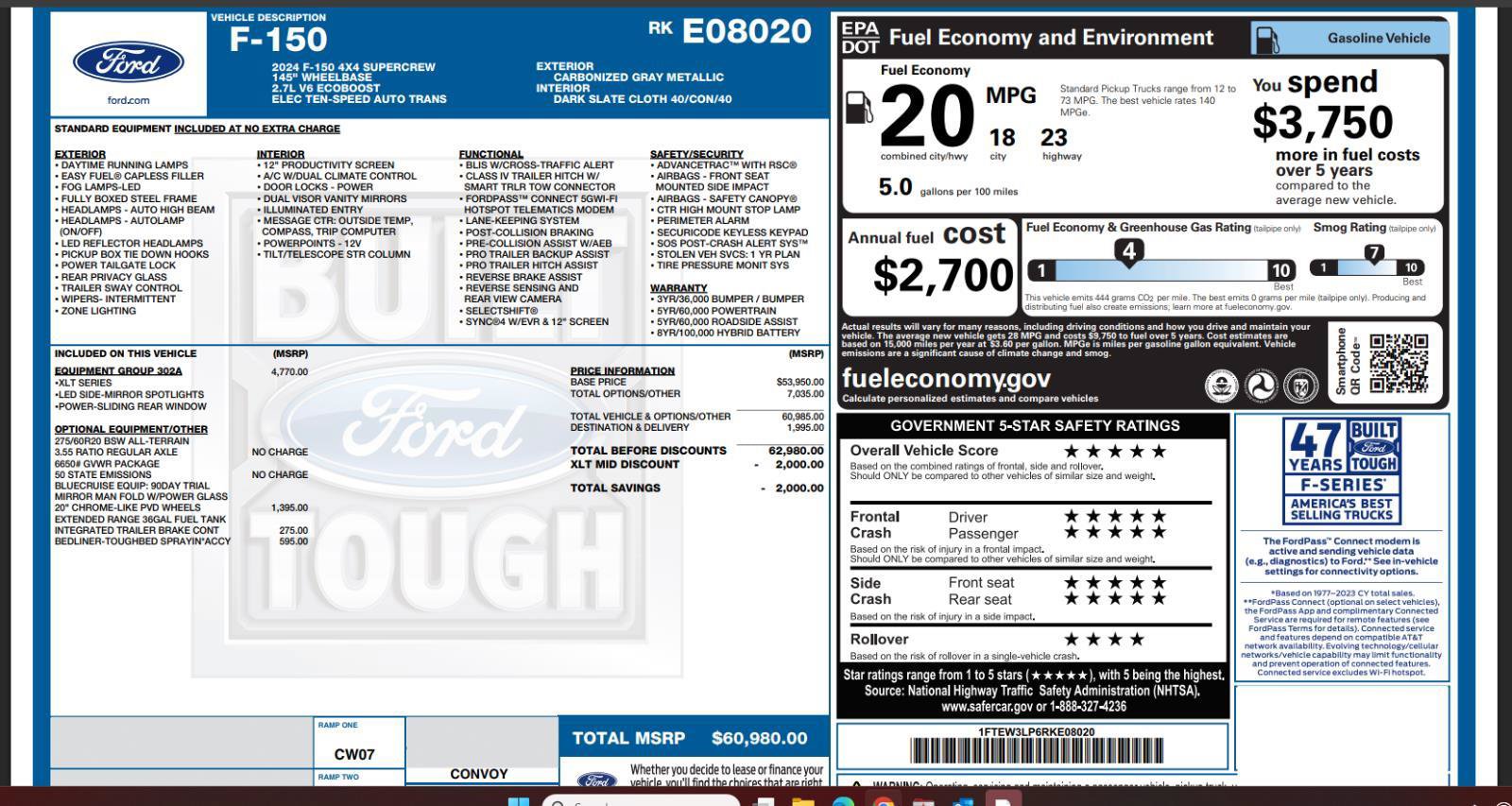 Used 2024 Ford F150 XLT w/ Equipment Group 302A MID AWD/4WD image 4