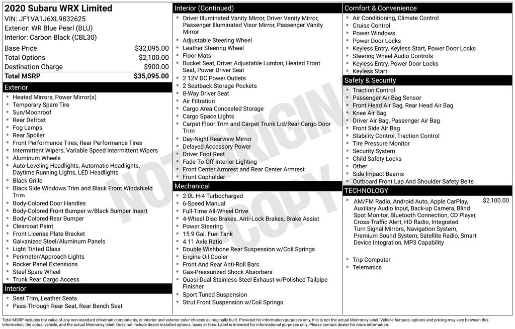 Used 2020 Subaru WRX Limited image 35