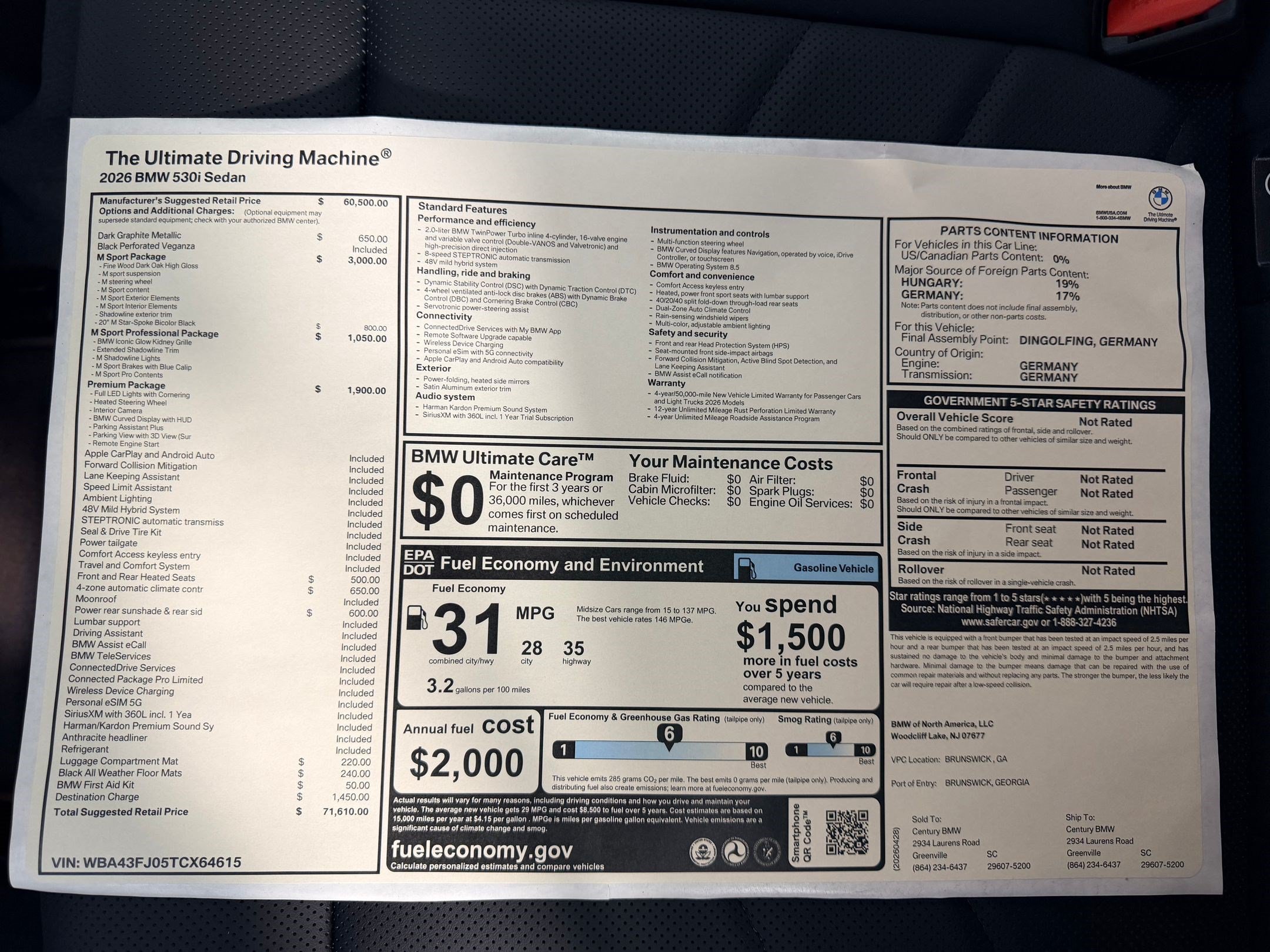 New 2026 BMW 530i w/ M Sport Package RWD image 26